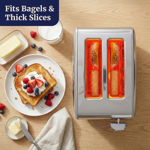Elite Gourmet 2-Slice Toaster - Digital Countdown, Extra-Wide Slots for Bagels & Thick Bread, Stainless Steel