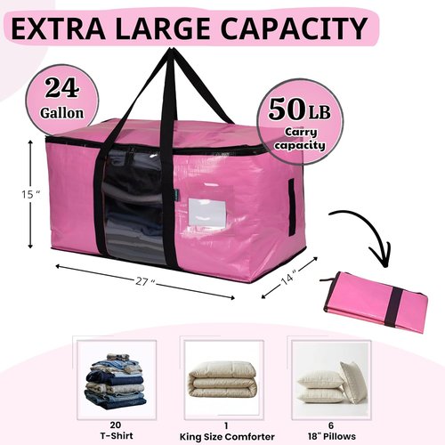 6-Pack Extra Large Moving Bags by [Brand Name] - Heavy Duty, Water-Resistant Storage Totes with Backpack Straps & Side Handles (Pink)