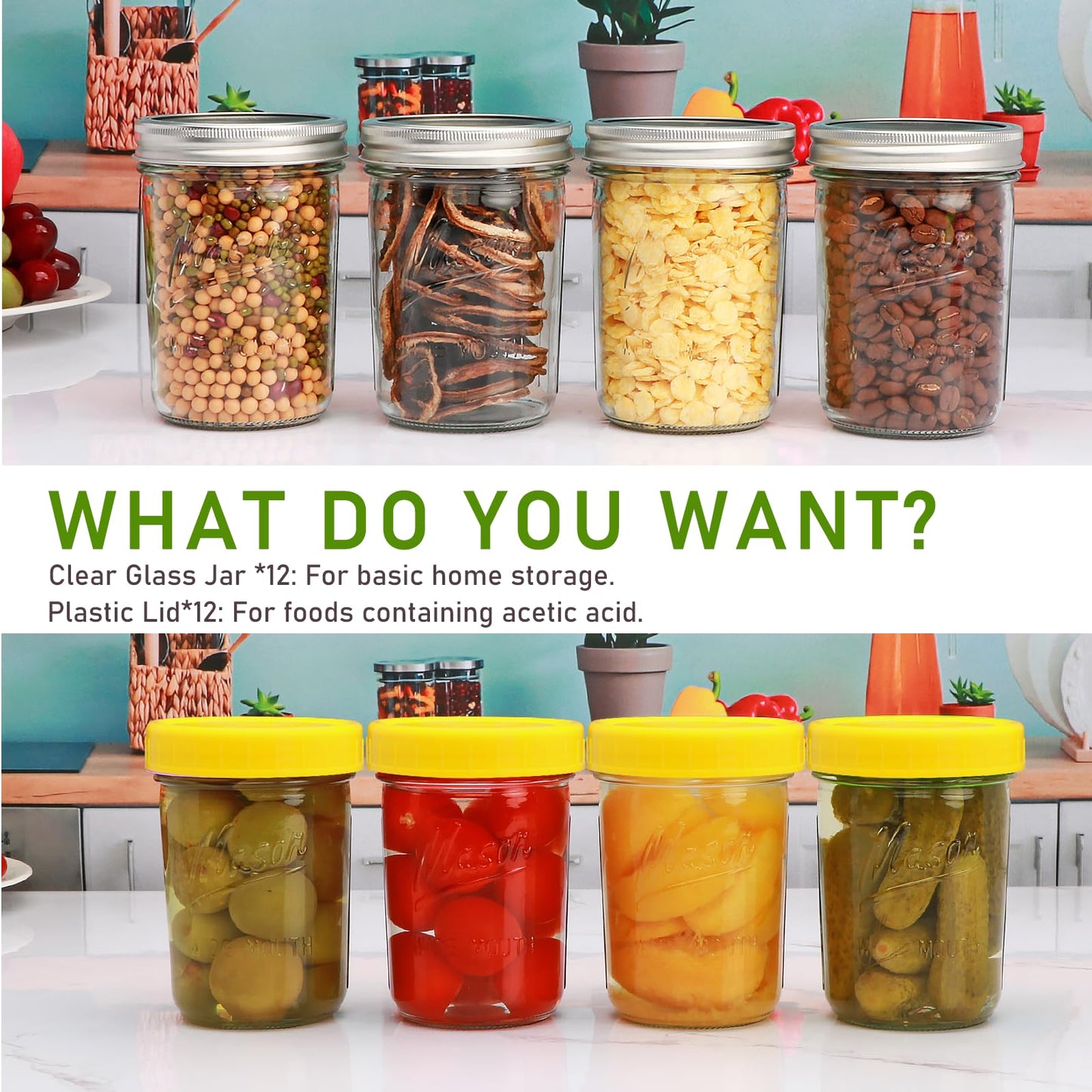 [12 pcs]16 oz Mason Jars,Glass Jars with Lids, Airtight Canning Jars, Wide Mouth Mason Jars. Airtight Container For Jams, Honey, Spices,Pickles, Home Decor,Overnight Oats,Fruit Preserves