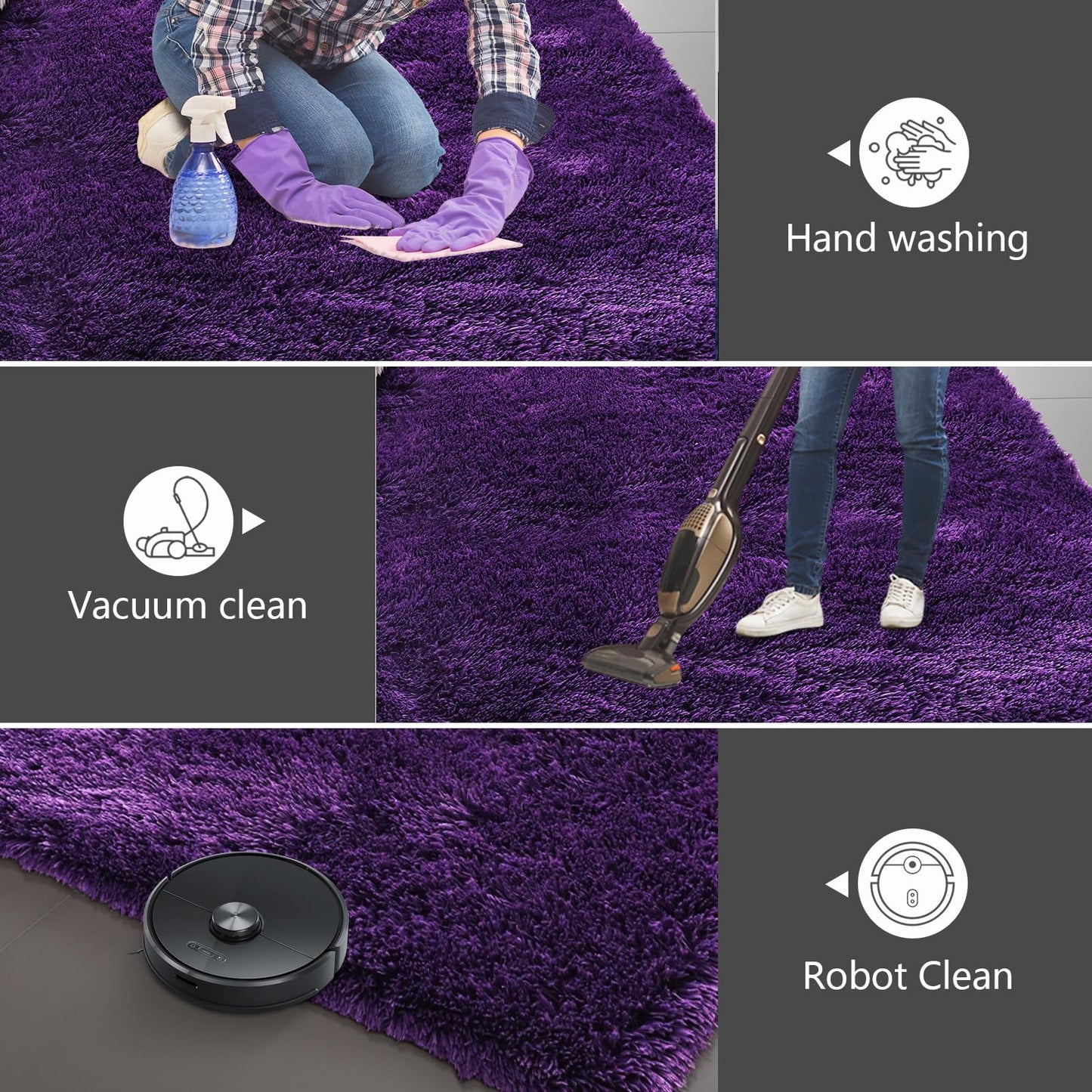 Shag Area Rugs for Bedroom Living Room,6X9 Ultra Soft Purple Fluffy Area Rugs for Dorm, Indoor Carpet Nursery Rugs for Kids Girl Room Home Decor, Purple