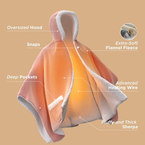 Bedsure Heated Blanket Wearable Shawl - Electric Wrap Poncho Blanket Hoodie for Adult, Winter Gifts for Mom Women Girlfriend, Warm Sherpa Heating Throw, Auto Shut Off, 50x64 inches, Printed Cat