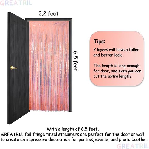 GREATRIL Iridescent Orange Tinsel Foil Fringe Curtain - Perfect for Birthday Party Backdrop | 3.2 x 6.5 ft, 2 Packs