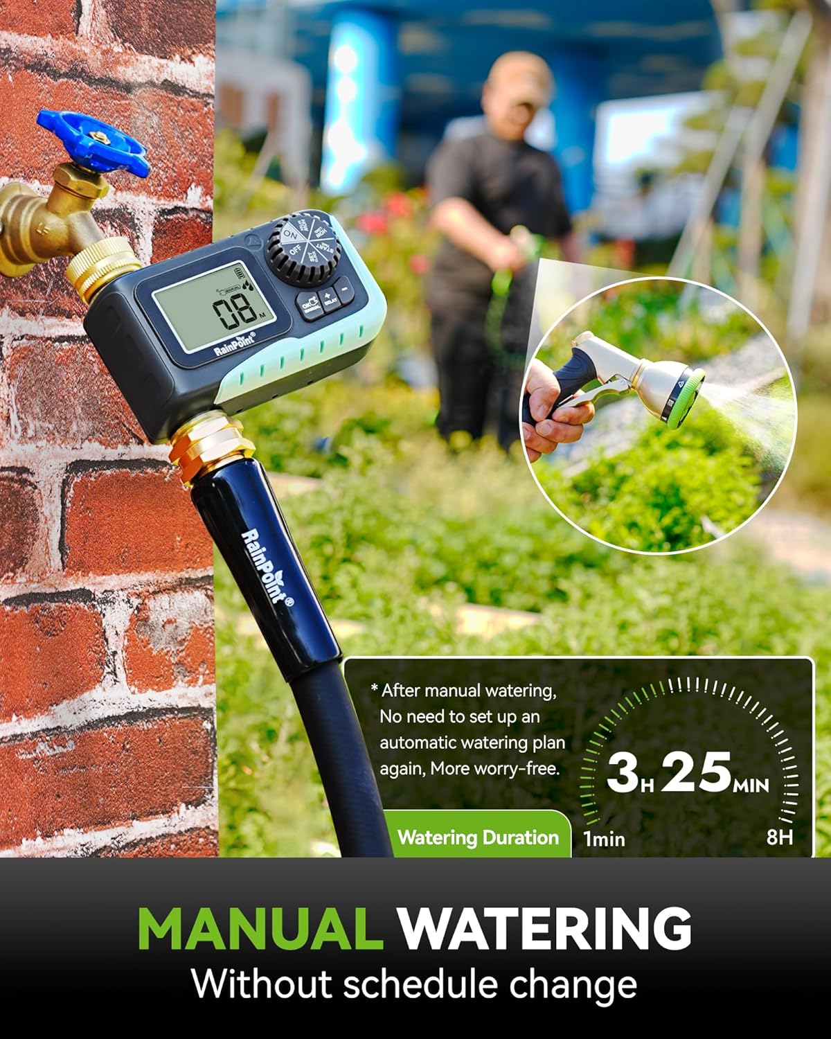 RAINPOINT Sprinkler Timer - 100% Metal Hose Watering Controller with Manual & Rain Delay | Outdoor Garden Use