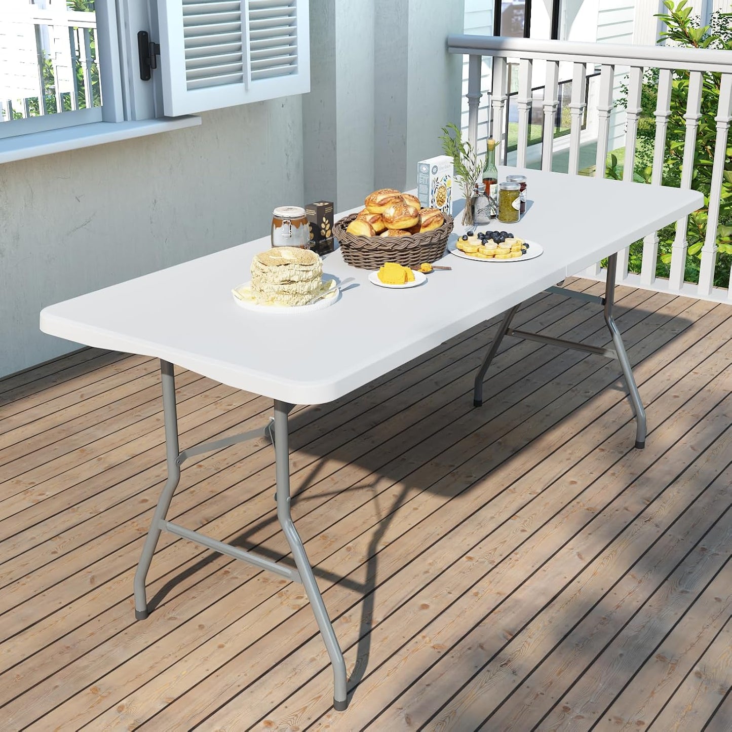 Regine Switzerland 6FT Folding Table - Heavy-Duty Plastic Utility Table for Indoor/Outdoor Events | White