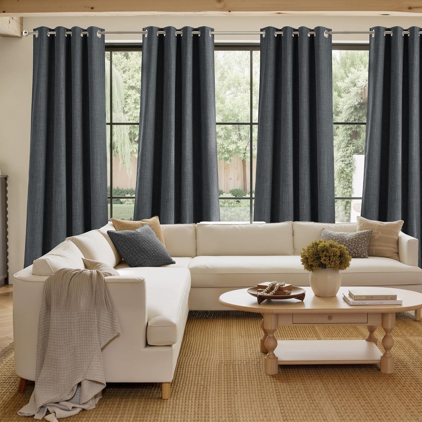 NICETOWN Blackout Curtains - Charcoal Gray Faux Linen Privacy Panels, 63 Inches Long | 2 Panels, Grommet Top