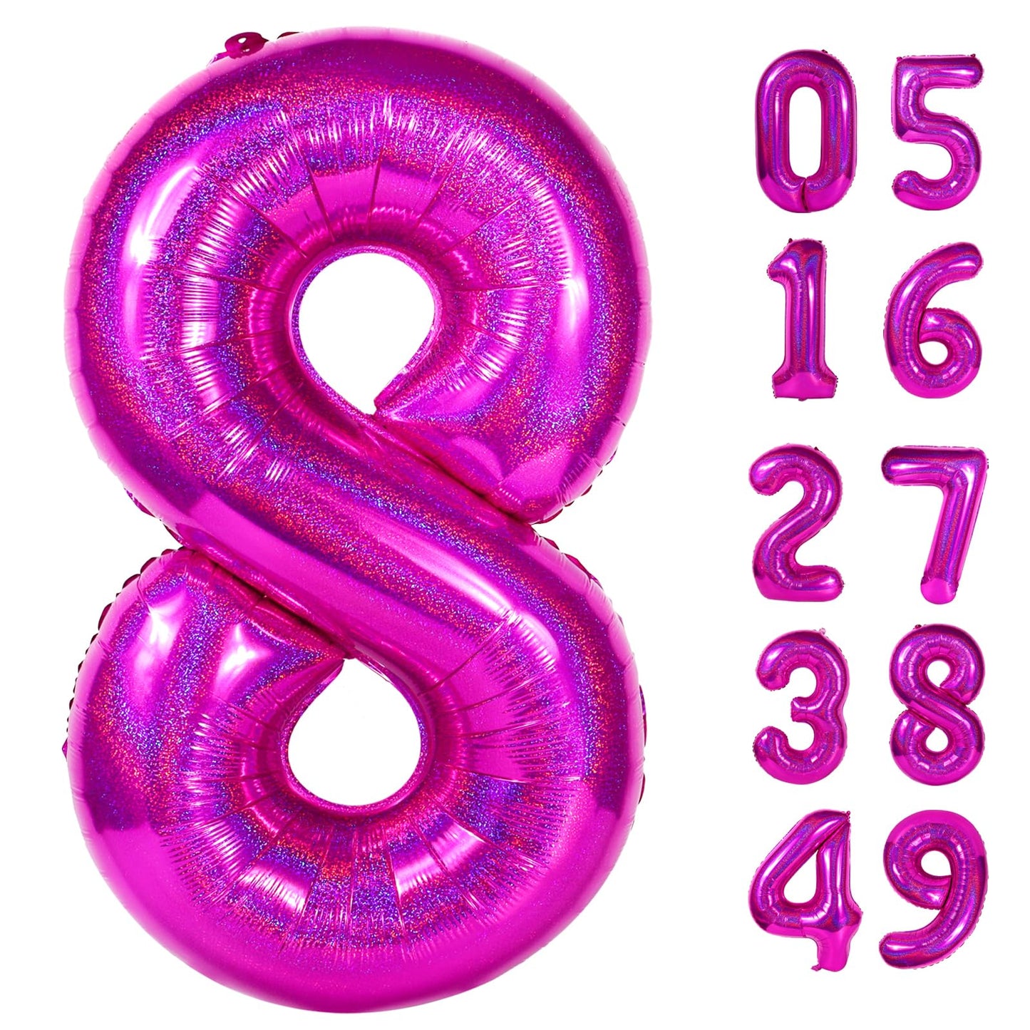 Laser Hot Pink 8 Balloon, Number Balloons 40 Inch, 8th Birthday Decorations for Girls, Birthday Balloons, Laser Hot Pink Party Supplies, Number 8 Balloon