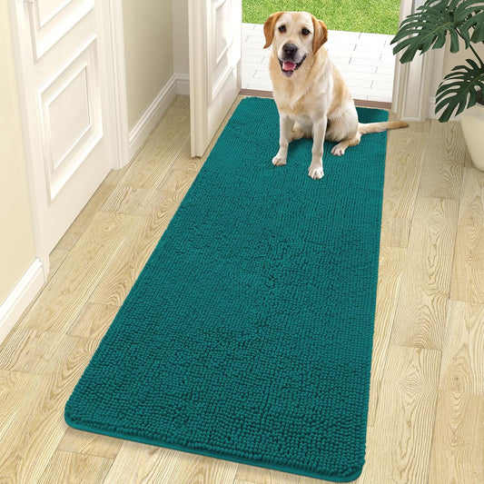 OLANLY Dog Door Mat - Absorbent Non-Slip Chenille Mat for Muddy Paws | 70x24 Inches, Lake Blue
