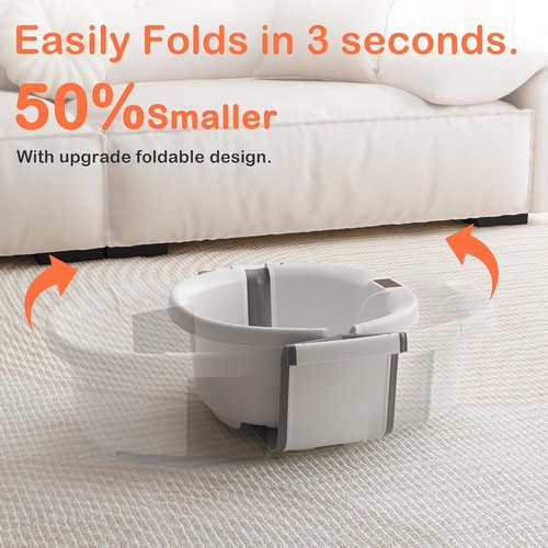 Collapsible Baby Bathtub - Portable Infant Bath Tub with Thermometer & Cushion | Foldable Design for Newborns 0-36 Months (Grey)