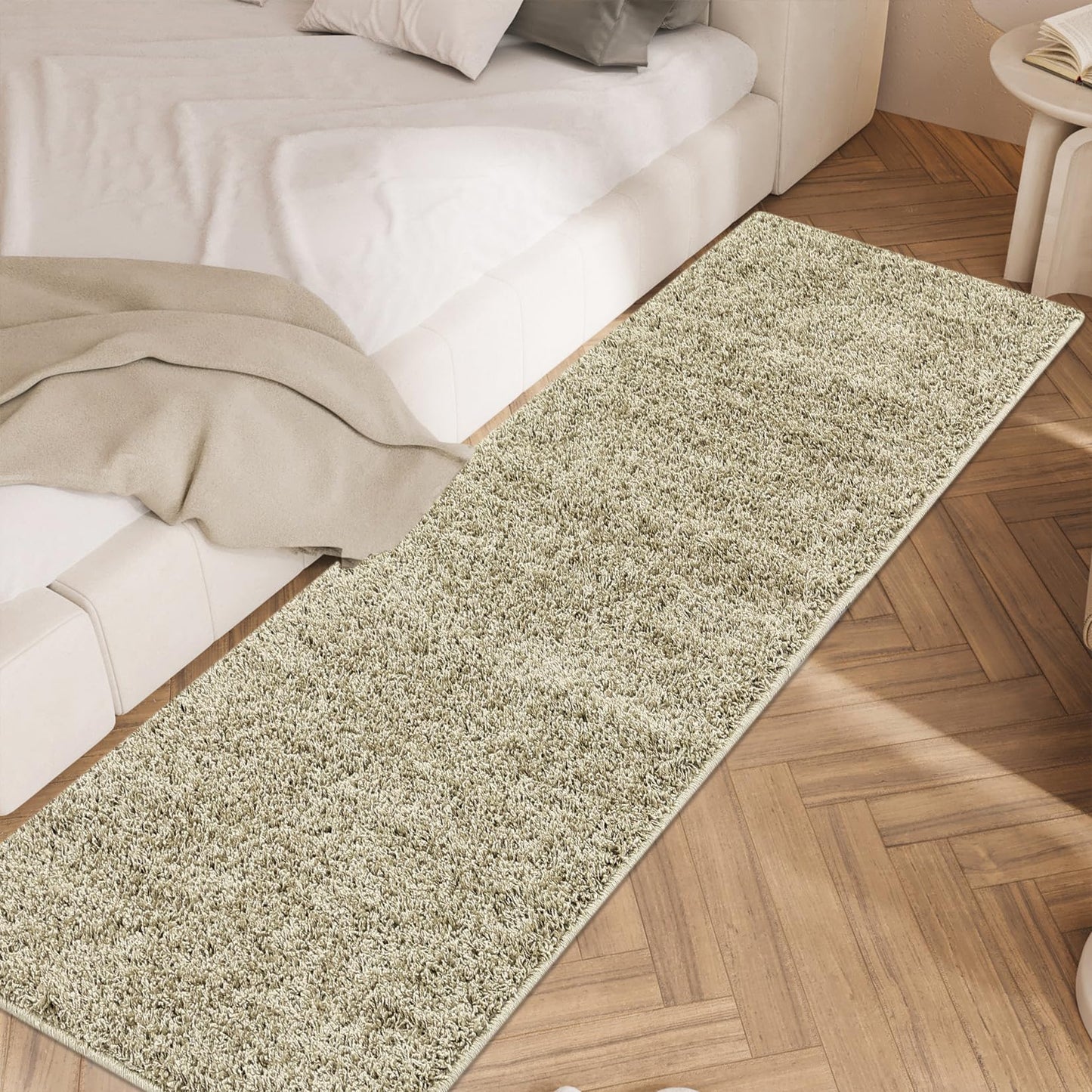 Nanan Kitchen Runner Rug 2x8 Non-Shedding Long Hallway Bedside Solid Modern Shag Indoor Floor Carpet for Bedroom Living Room Nursery, 2' x 8', Taupe