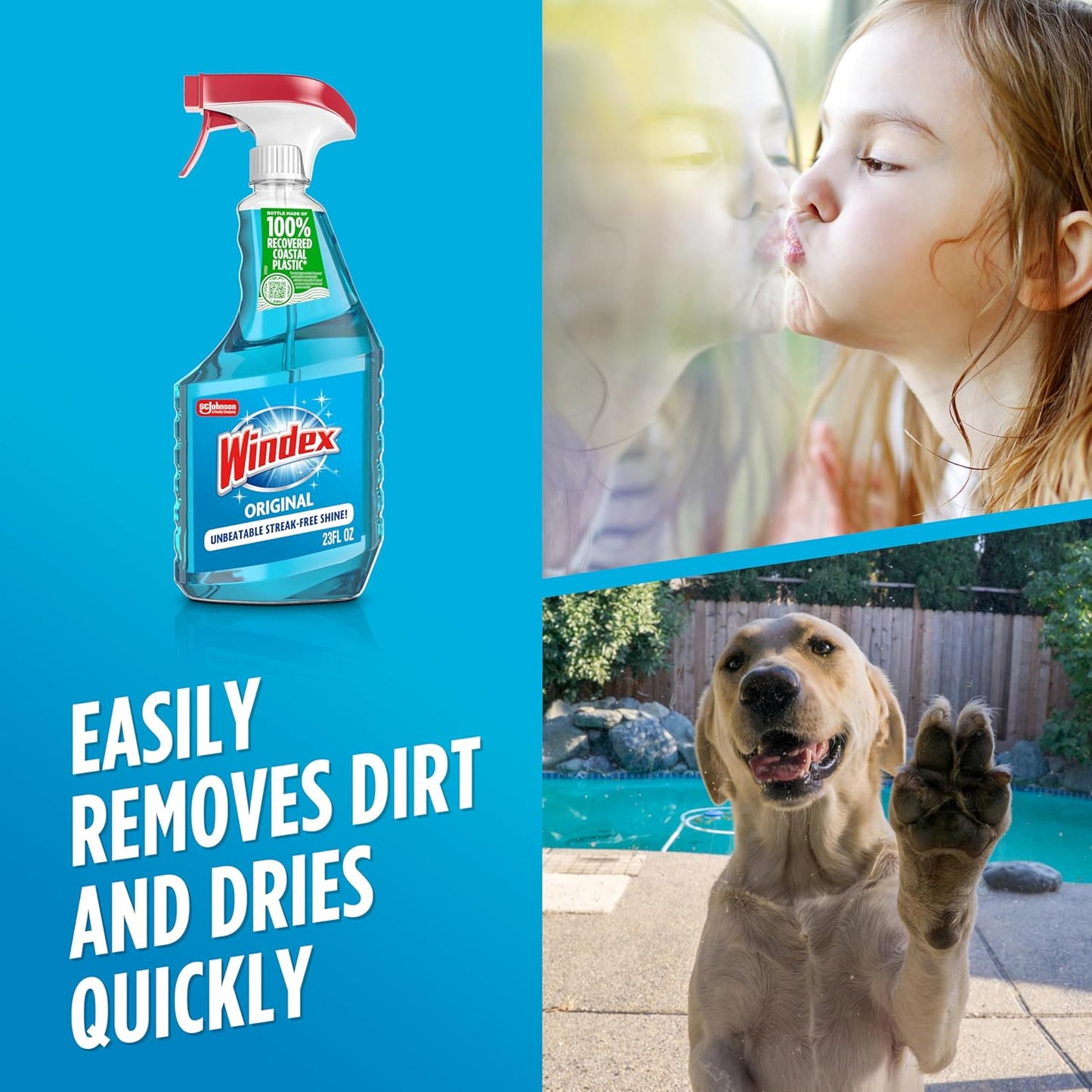 Windex Glass Cleaner Spray - Eco-Friendly 100% Recycled Plastic | Original Blue Scent, 23 Fl Oz (Pack of 2)