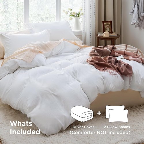 Bedsure White Duvet Cover Set - Extra Soft Cotton-Like Polyester, Full Size 3 Pieces, 80x90 Inches with Zipper Closure & 2 Pillow Shams