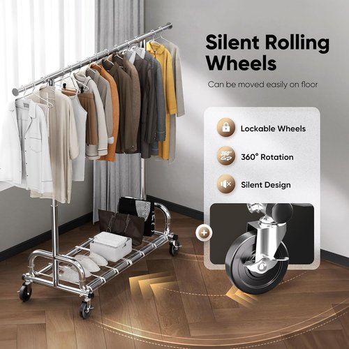 HOKEEPER Heavy Duty Clothes Rack - Adjustable Portable Garment Rack with Lockable Wheels | 68.89"H x 70.86"W x 20"D