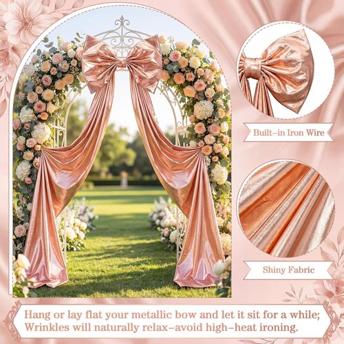 Giant Shiny Bow Decoration - 82 Inches Extra Large Rose Gold Bow with Metal Clip & Wire Support for Weddings, Parties, and Home Decor