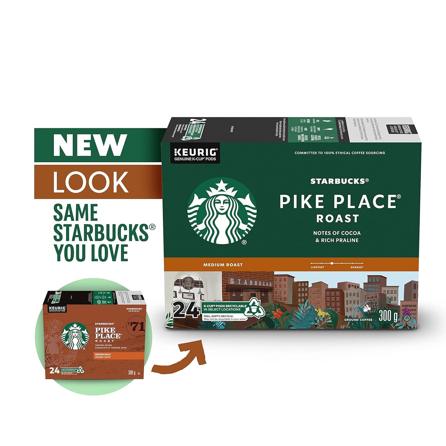 Starbucks® Pike Place Single-Serve Coffee K-Cup® - Convenient Carton of 24 Pods