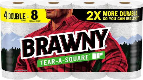 BRAWNY® Tear-A-Square® Paper Towels - 4 Double Rolls for Convenient Cleaning and Mess Control