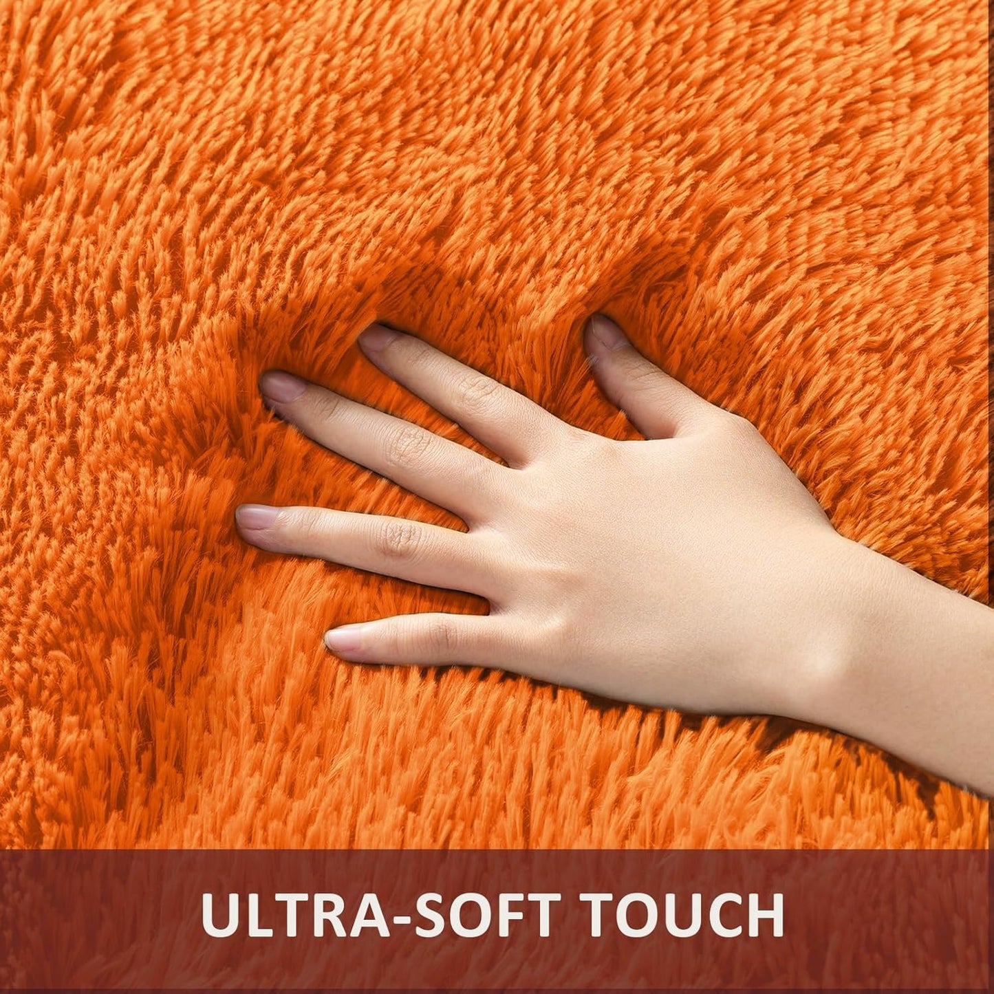 Ophanie Orange Area Rug - Plush 5x8 Fluffy Shag Carpet for Living Room & Bedroom Decor