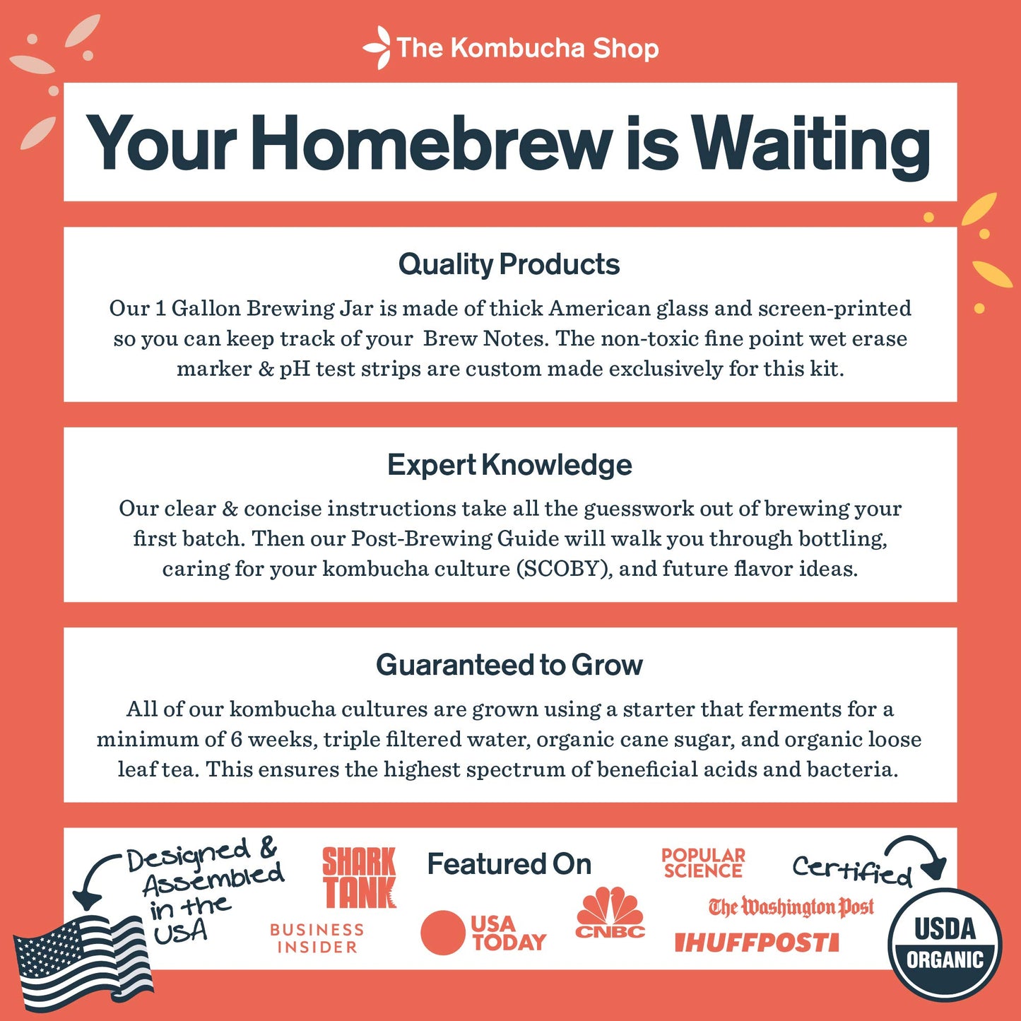 The Kombucha Shop Organic Kombucha Starter Kit - 1 Gallon Brewing Kit Includes All The Essentials Required for Brewing Kombucha At Home