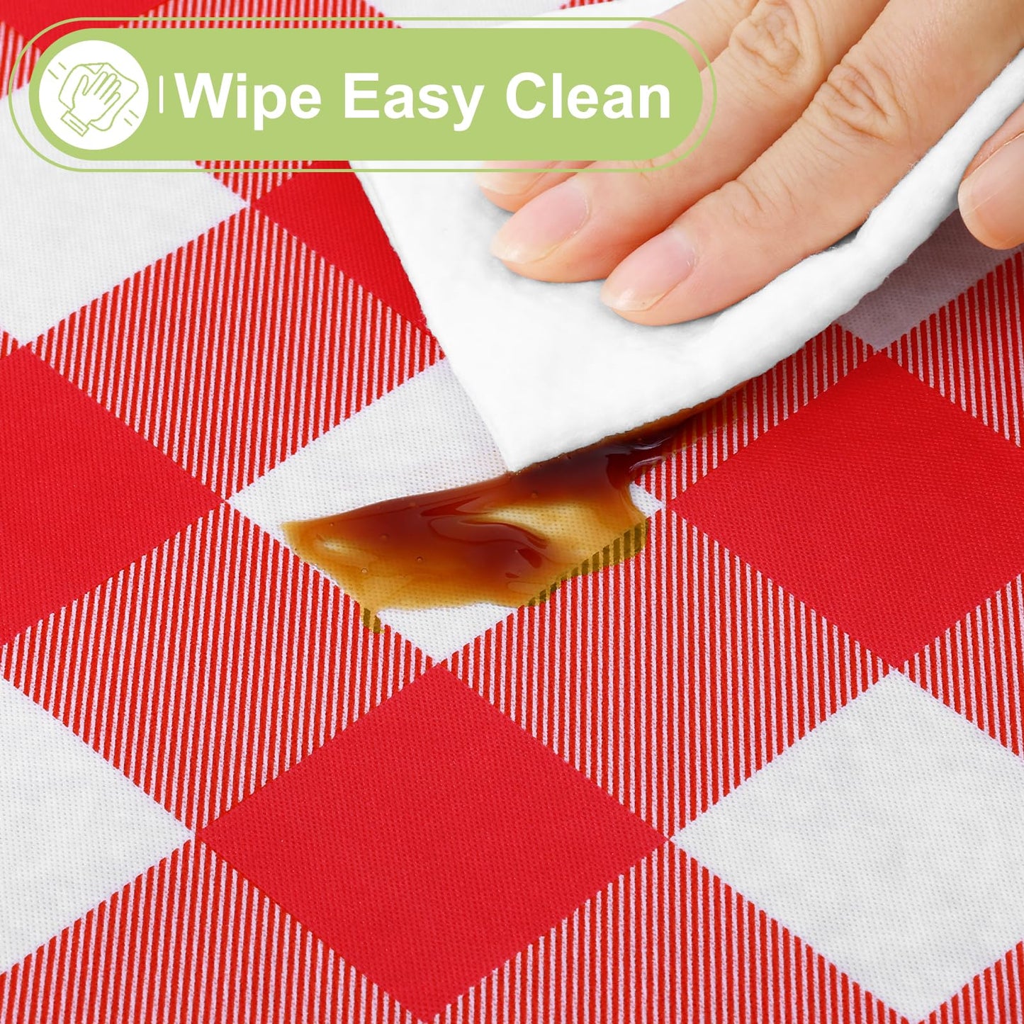 Smiry Rectangle Table Cloth, Waterproof Vinyl Tablecloths with Flannel Backing, Wipeable Buffalo Plaid Table Cover for Picnic, Indoor and Outdoor (Red & White, 60"x84")