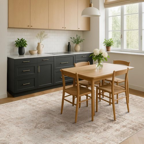 Hazo Haus Area Rug - Neutral Farmhouse Design, Washable 6x9 Soft Textured Boho Decor | Fade & Stain Resistant