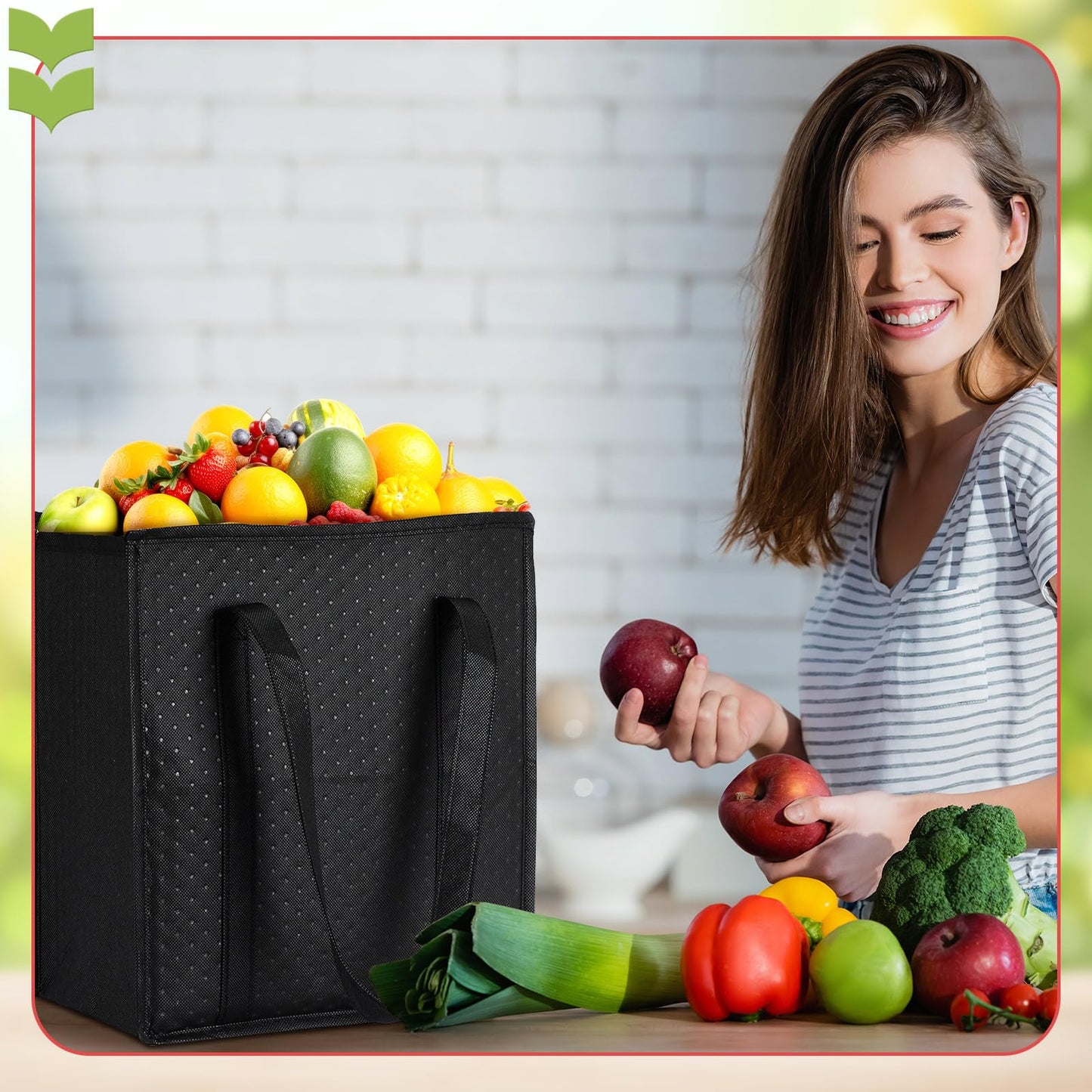 Paterr 4 Pcs Insulated Grocery Bags Insulated Cooler Tote Bag Reusable Collapsible Cooler Totes with Zipper Top for Shopping(Black)