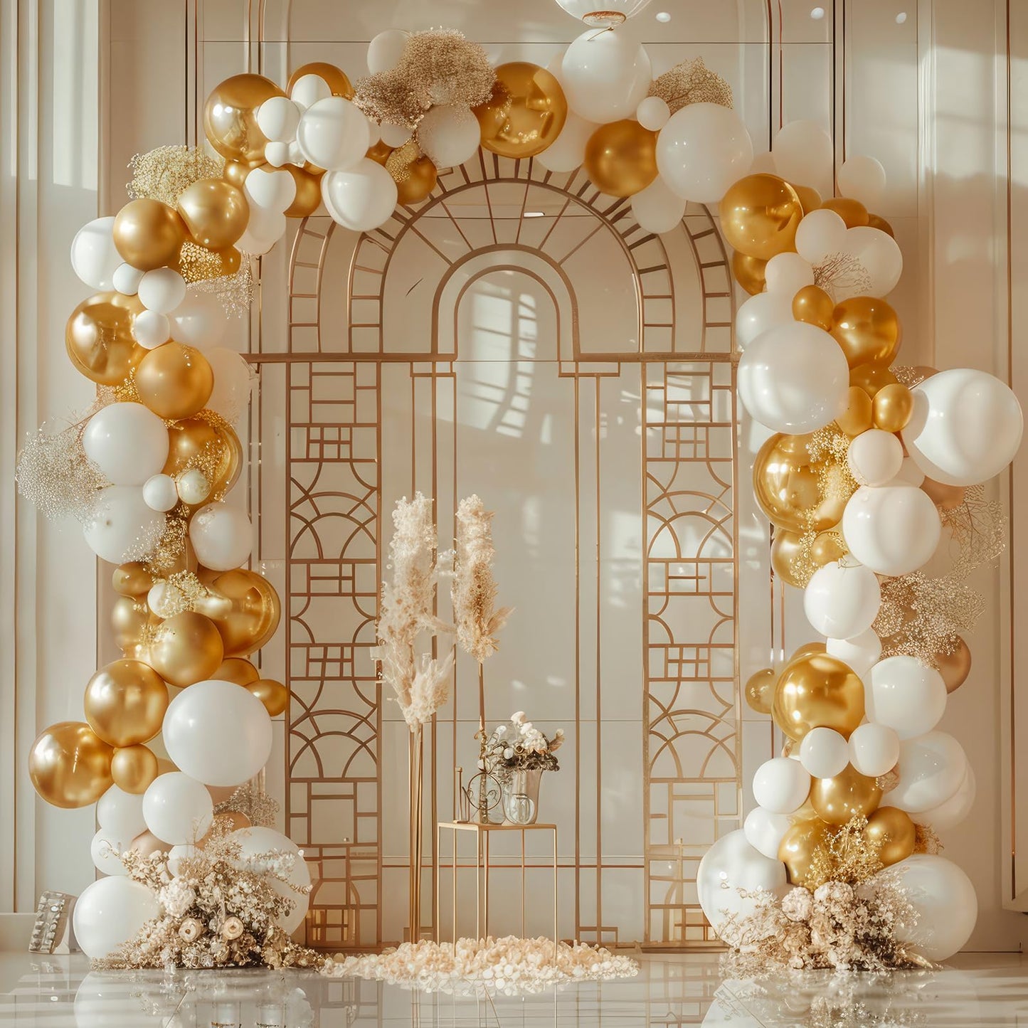 RUBFAC 135pcs Gold Balloons Different Sizes 18 12 10 5 Inch for Garland Arch, Latex Metallic Balloon for Birthday Graduation Party Wedding Decorations