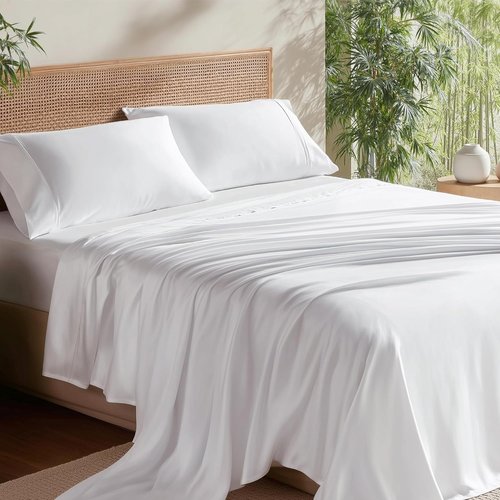 Bedsure King Size Sheet Set - Cooling Bamboo Rayon Sheets | Deep Pocket, Soft & Breathable White Bedding