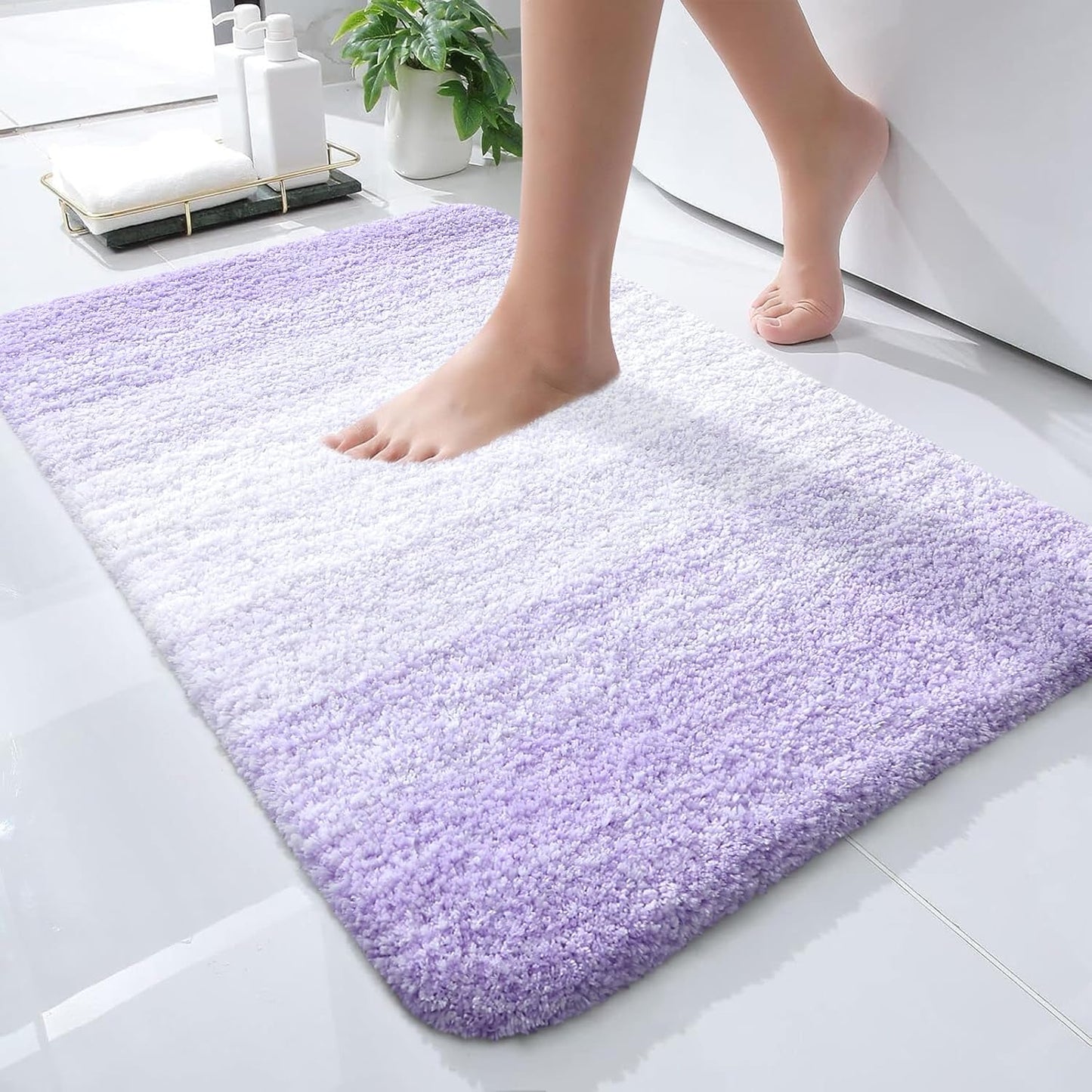 OLANLY Bath Rugs Mat - Extra Soft Microfiber, Quick Dry & Washable | 24x16 Light Purple
