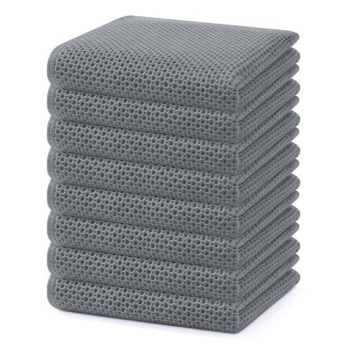 Homaxy 100% Cotton Waffle Weave Kitchen Dish Towels, Ultra Soft Absorbent Quick Drying Cleaning Towel, 13 x 28 Inches, 8-Pack, Grey