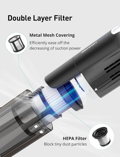 Aspiron Cordless Handheld Vacuum - 24KPA Powerful Car Vacuum with 2-Speed Settings | Portable & Ergonomic Design, Black Silver
