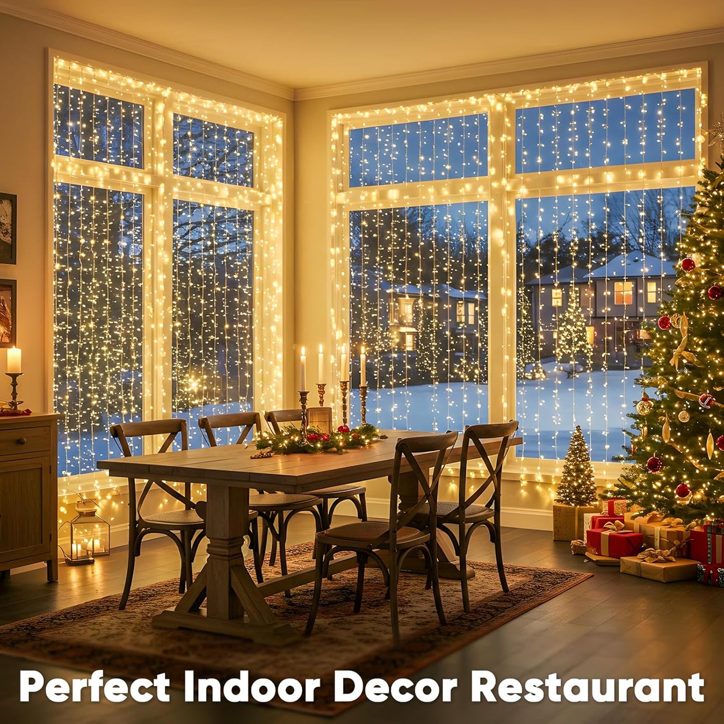 Suddus 600 LED Christmas Curtain Lights - 9.8x19.6ft Outdoor Wall Hanging Lights with Remote | Warm White Decor for Weddings, Parties, and More