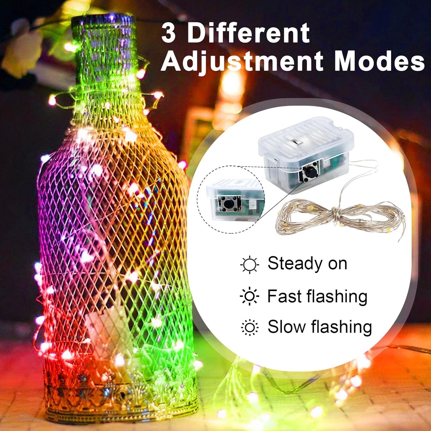 Pozzolanas 24-Pack Multi-Colored Fairy Lights - Battery Operated, 3 Modes, 7FT Waterproof String Lights for Weddings, Christmas & Parties