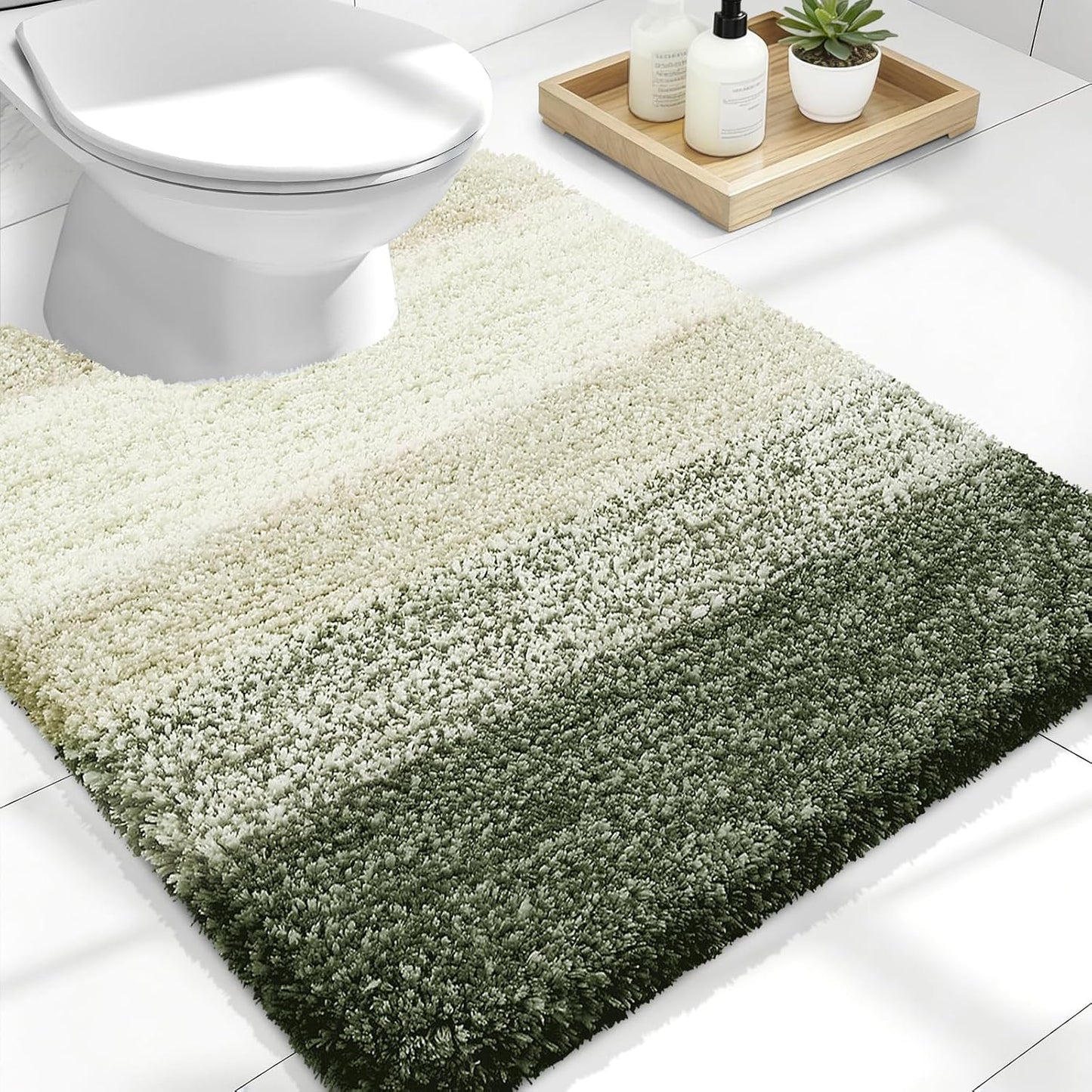 OLANLY Luxury U-Shaped Toilet Rugs - Extra Soft, Absorbent Microfiber Bath Mat | 24x20, Dark Green
