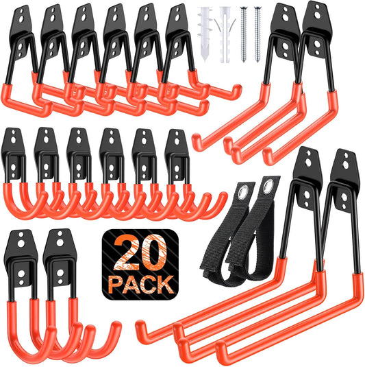 Skiennix Heavy Duty Garage Hooks - Solid Steel Wall Mount Hangers with Anti-Slip Coating | 20 Pack for Organizing Tools