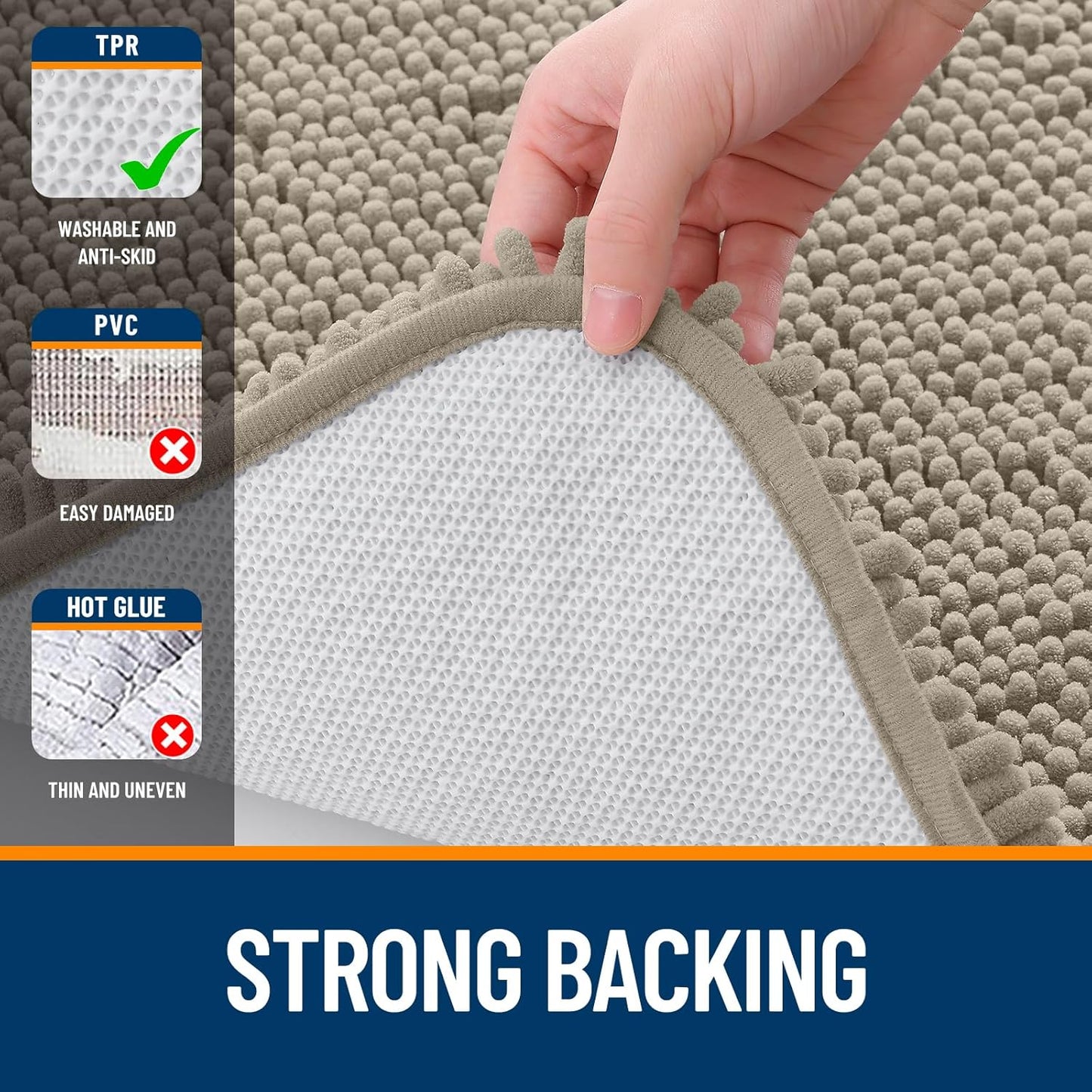 OLANLY Large Bathroom Rugs - Extra Soft Chenille Bath Mats | Quick-Dry, Machine Washable, 59x35, Warm Taupe