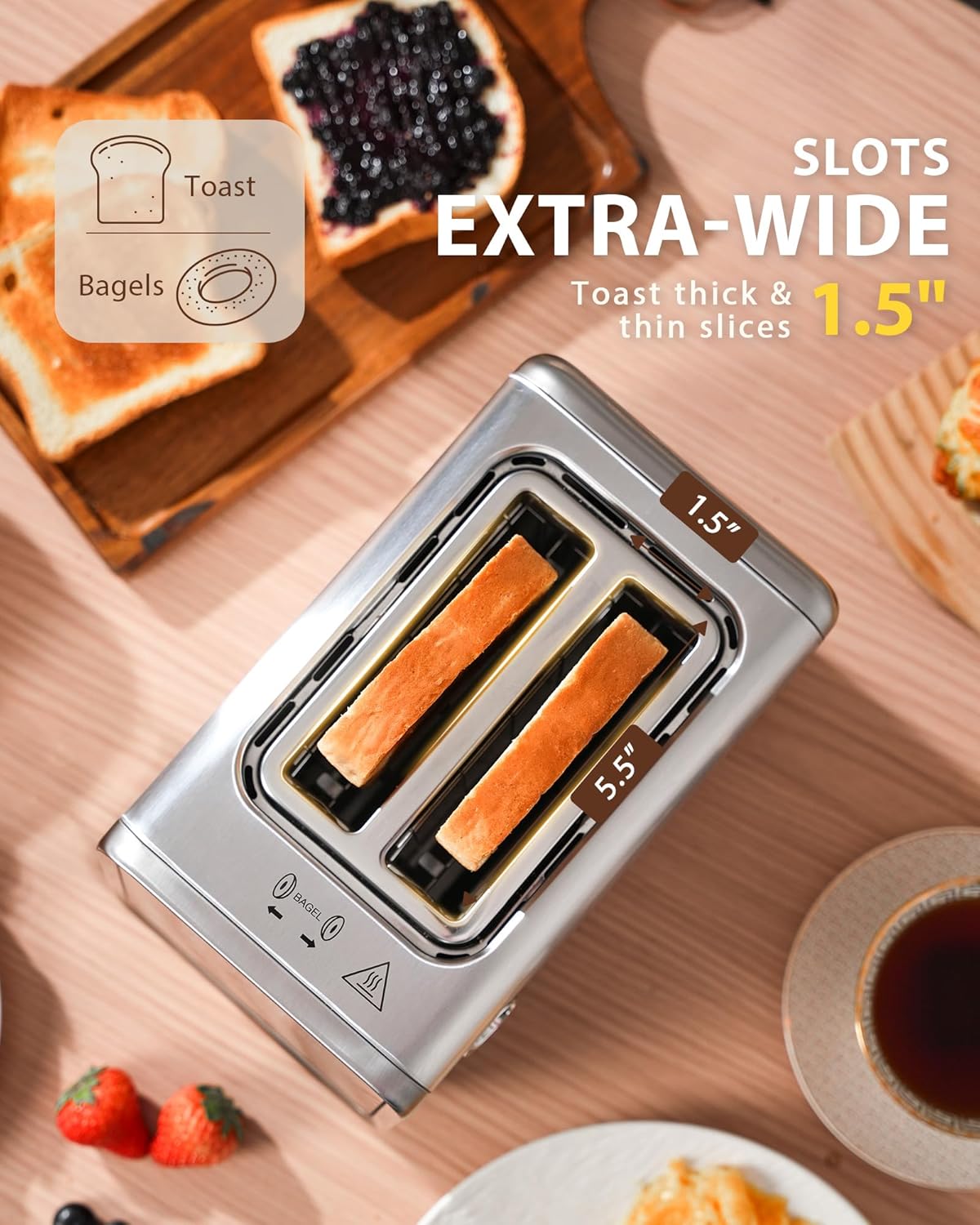 Skiennix 2-Slice Toaster - Smart Touchscreen & Digital Countdown Timer | 1.5" Wide Slots for Bagels & Bread