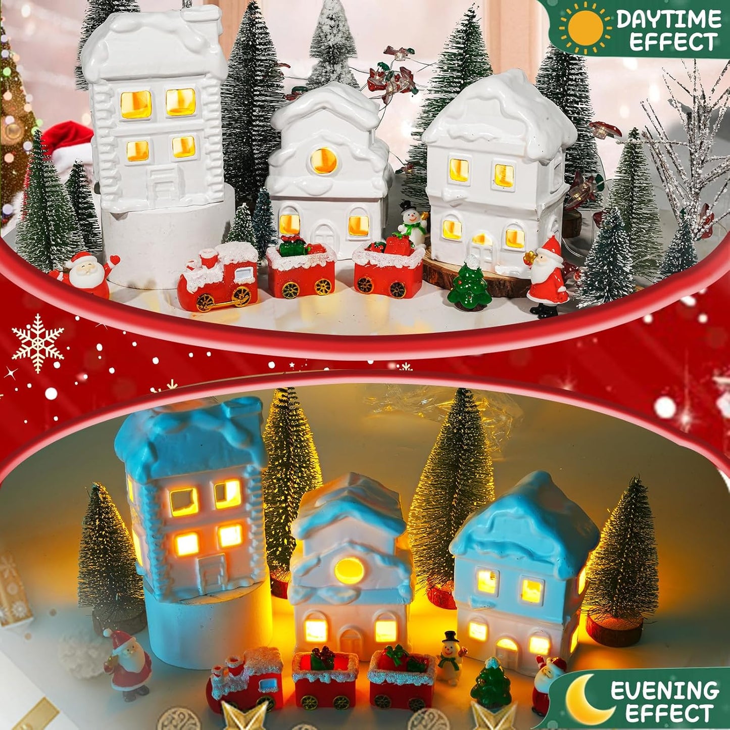 Wowagoga Ceramic Christmas House Village Set - 21 Pcs White Resin Figurines | Light-Up 4.3 Inch Decor