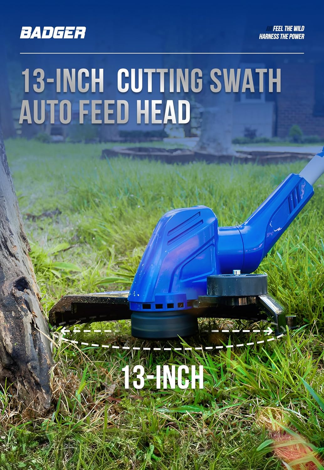 Wild Badger Power 40V Cordless Weed Wacker - 13'' 2-in-1 String Trimmer/Edger with Auto Feed & Battery