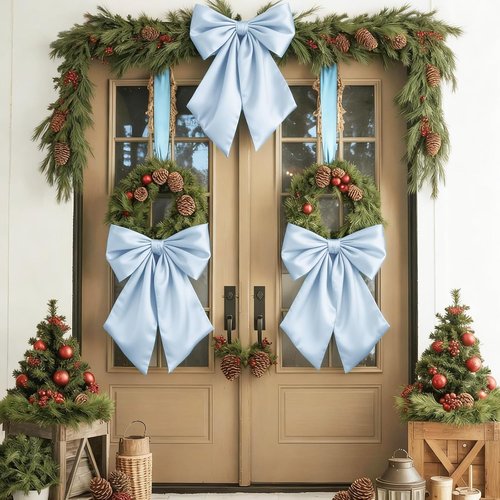 Blue Bow Decor | Large 22x11 Inch Crib Skirt with Big Bows - Perfect for Christmas, Parties & Showers