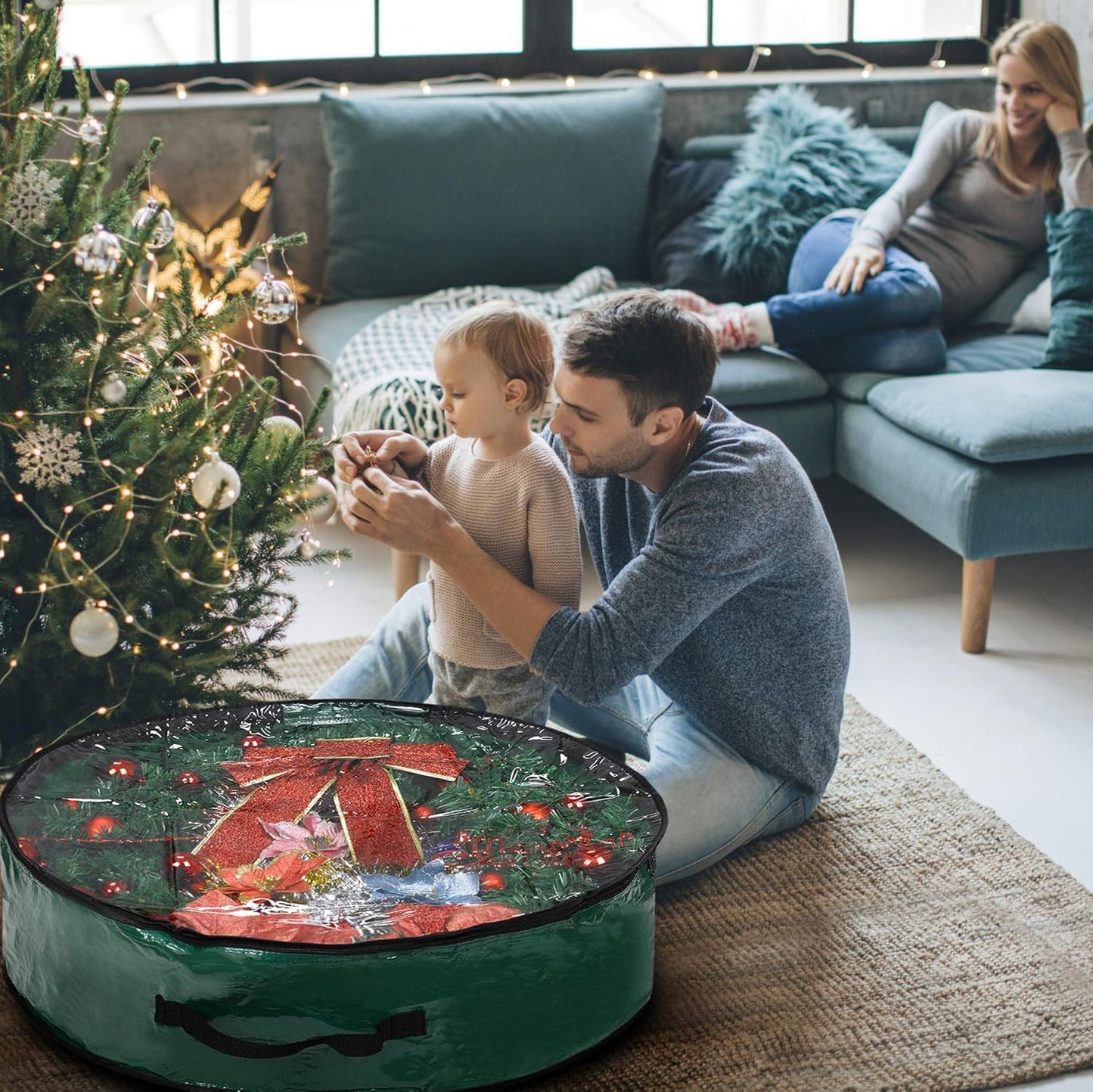 Propik Christmas Wreath Storage Bag - 36-Inch Tear-Resistant Holiday Container with Clear Window | 2 Pack, Green