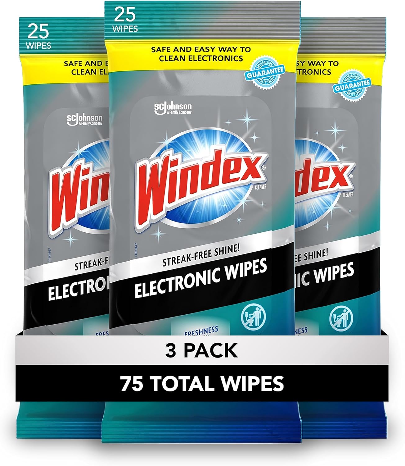 Windex Electronic Cleaning Wipes - Pre-Moistened Screen Wipes for TVs & Phones | 25 Count (Pack of 3)