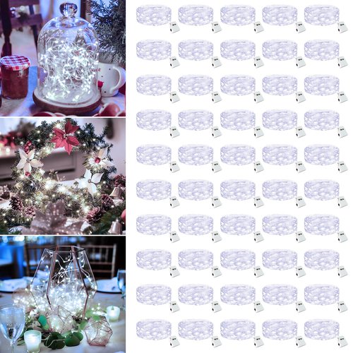 Fairdeer 50 Pack Fairy Lights Battery Operated - 7ft 20 Led Twinkle Lights 3 Modes, Bulk Mini String Lights Waterproof for Mason Jars Vases DIY Party Wedding Decoration Christmas -Cool White