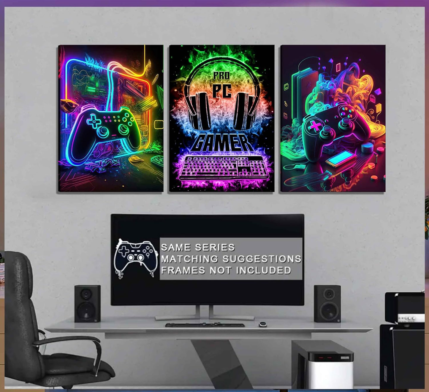 PPV Gaming Wall Art - Retro Video Game Canvas Prints | Colorful Neon Gamepad Decor 12x16in