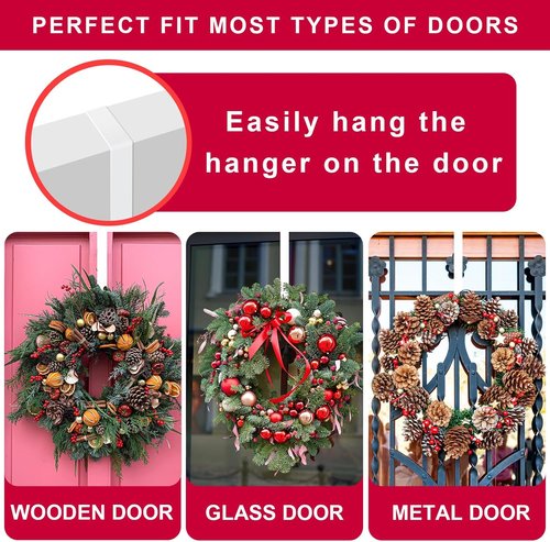 ESFUN Black Wreath Hanger - Durable Metal Over The Door Hook for Christmas Decor | 12 Inch, 2 Pack