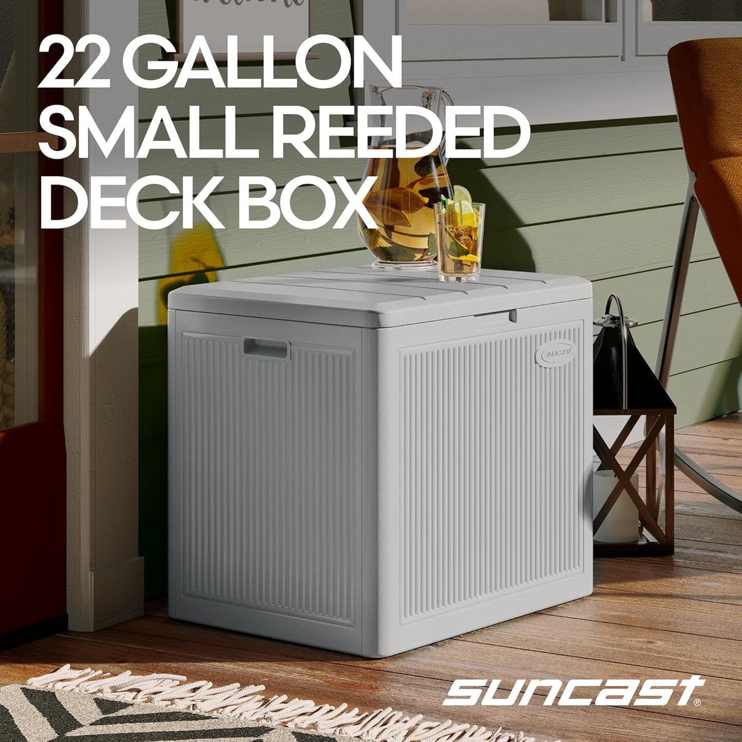 Suncast 22-Gal. Resin Outdoor Patio Deck Box - Modern Storage Solution for Cushions & Tools | French Gray
