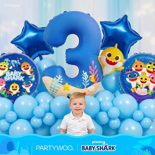 Baby Shark | PartyWoo Blue Foil Number 3 Balloon - 5pcs 18-Inch Mylar Helium Birthday Decor