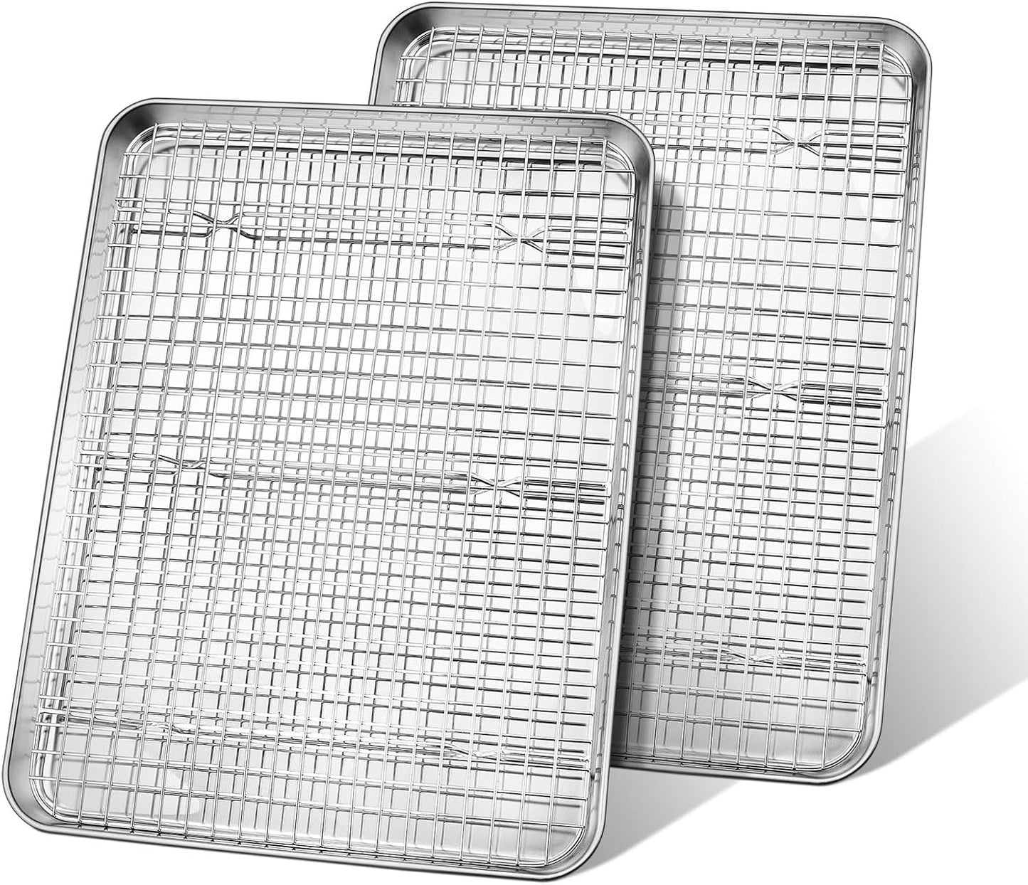 Leonyo Large Stainless Steel Baking Pan Set - 17.5" x 13" Nonstick Cookie Sheets with Cooling Rack | 4 Pack