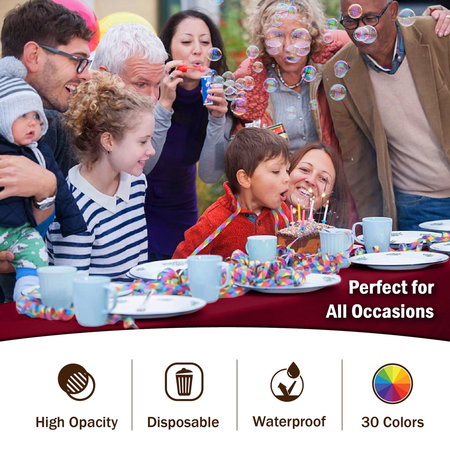 Exquisite 12-Pack Premium Plastic Tablecloth Pack of 12 Premium Plastic Tablecloth 54 Inch x 108 Inch Rectangle Table Cover - Burgundy