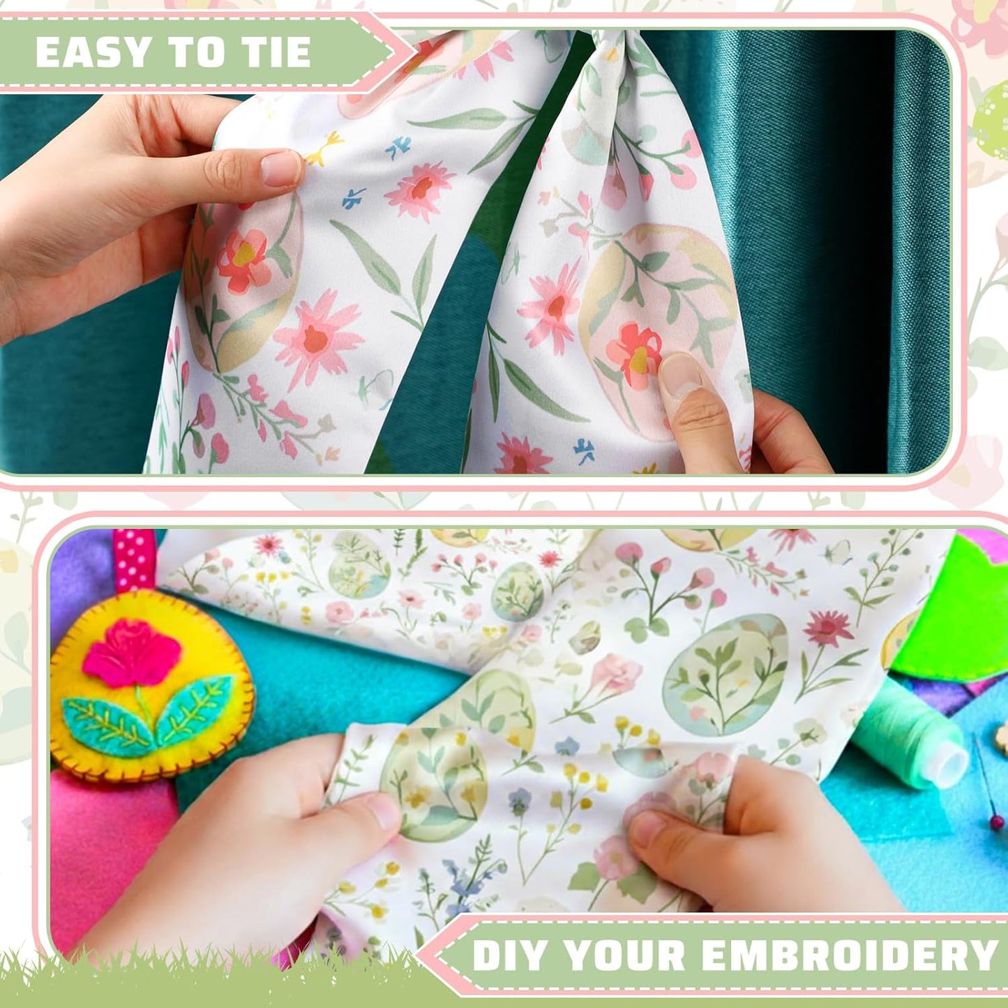 VitalCozy Easter Egg Floral Wreath Sash - Satin Monogram Garland Ribbon for Indoor/Outdoor Decor