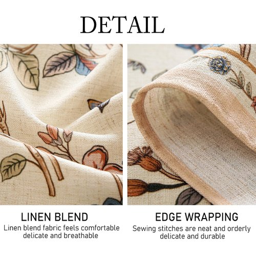 ISAENNE Designer French Light Beige Extra Long Rectangle Tablecloth, Linen Florals and Birds Pattern, Durable Decorative for Dining Thanksgiving Kitchen, 67"x118", Cornucopia