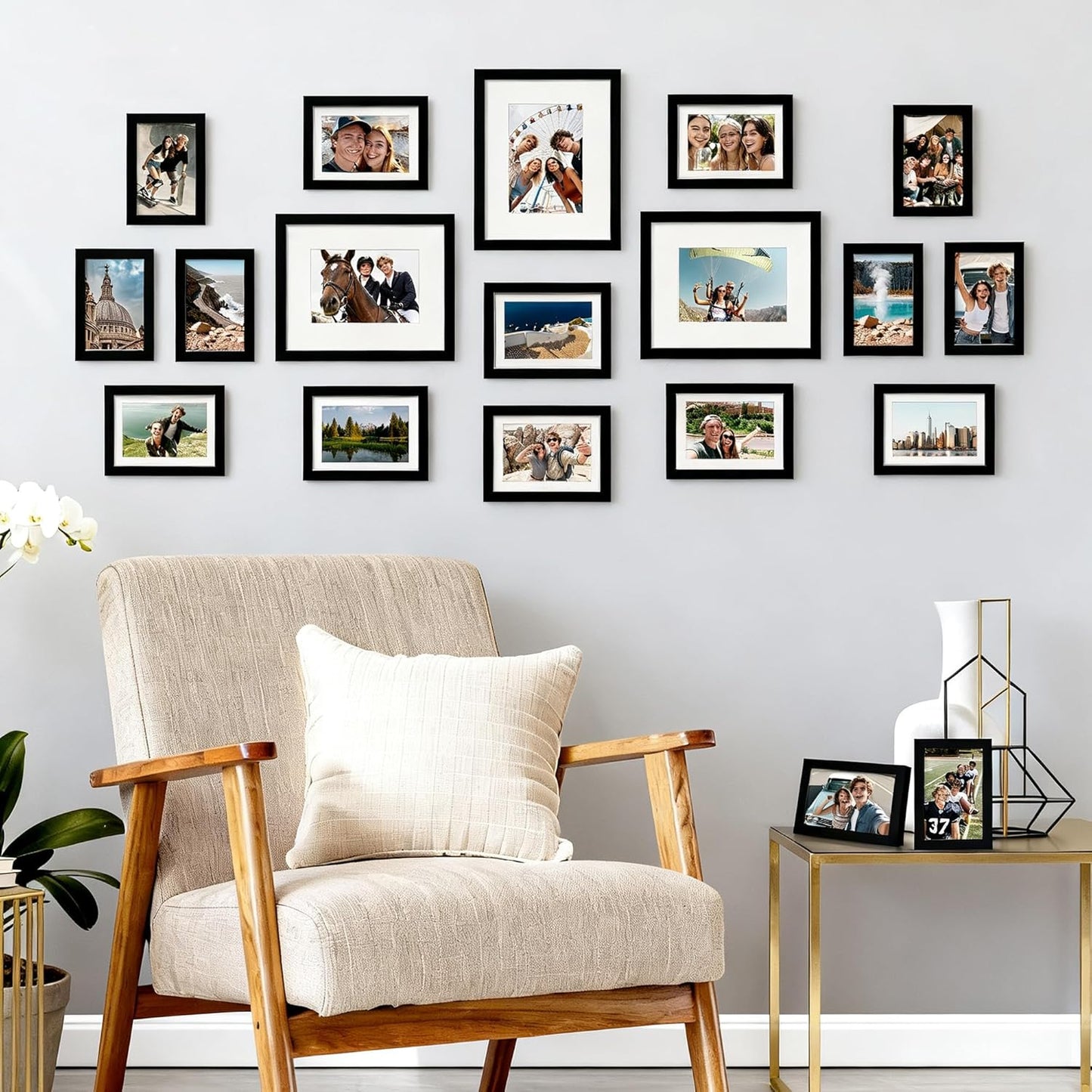 Upsimples 19-Pack Picture Frames Set - Versatile Collage Wall Decor for Family Photos | Multi-Sizes Including 8x10, 5x7, 4x6, Black